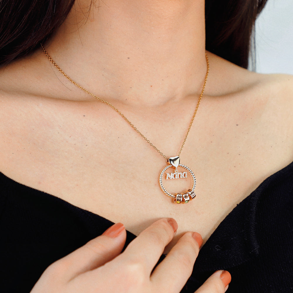 Personalized Circle Pendant with Custom Beads Birthstone Pendant Necklace