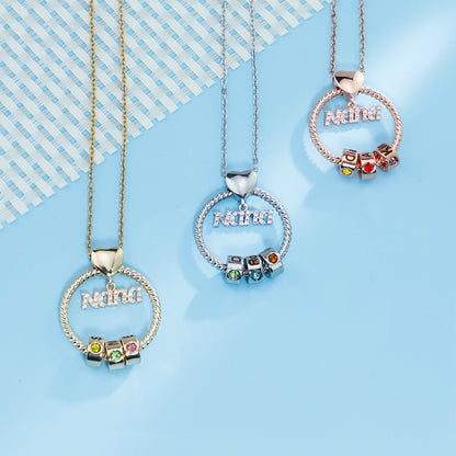 Personalized Circle Pendant with Custom Beads Birthstone Pendant Necklace