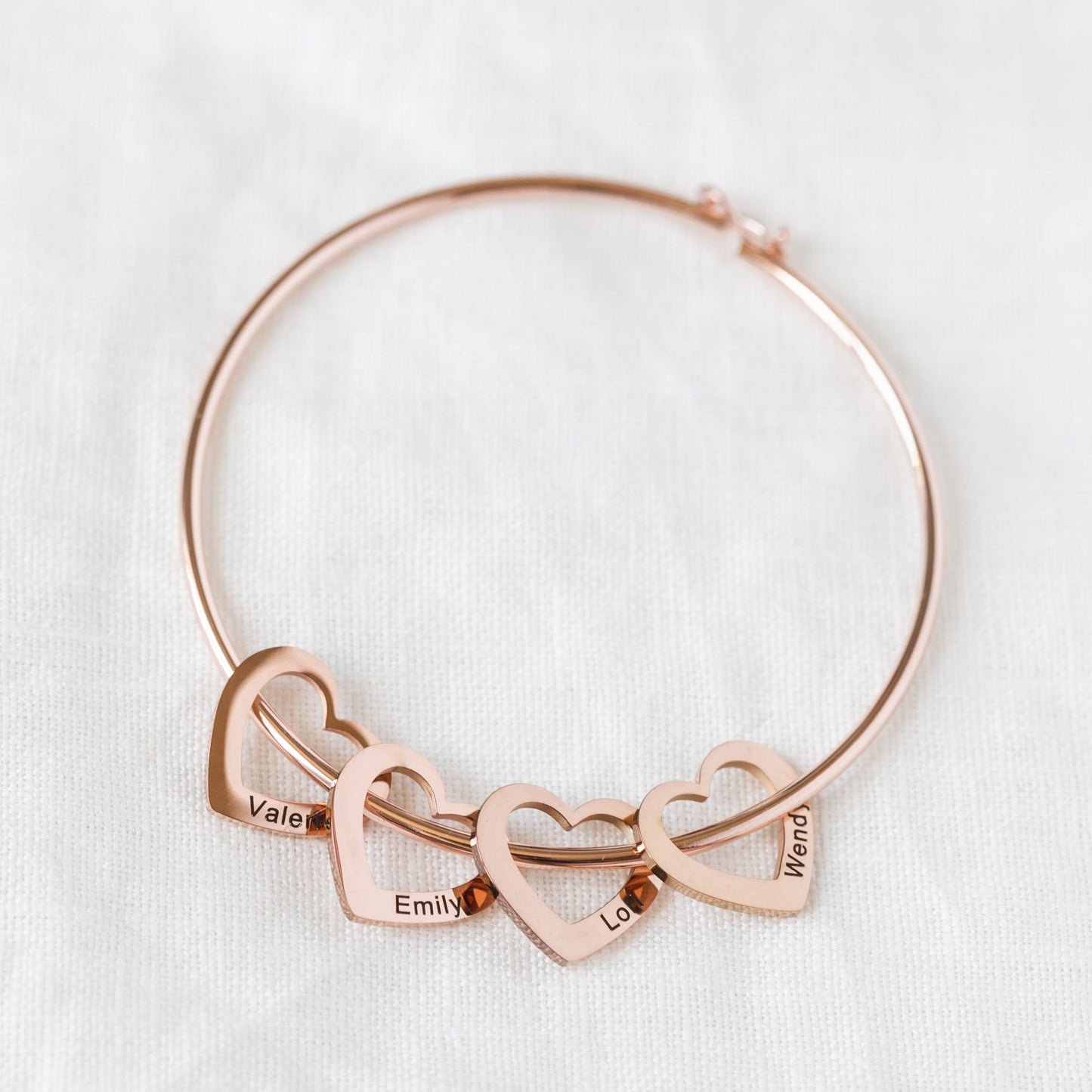 Bangle Bracelet with Custom Heart Pendants in 18K Gold Plating