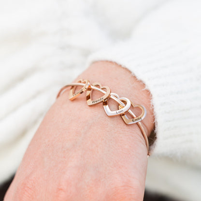 Bangle Bracelet with Custom Heart Pendants in 18K Gold Plating
